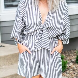 Striped Romper Gray/White
